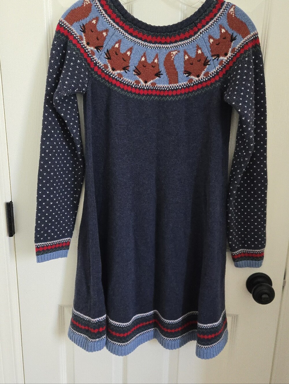 NWT Cozy Sweater Dress, Hanna Andersson, Navy Blue, Foxes, Long Sleeves, Sz. 150